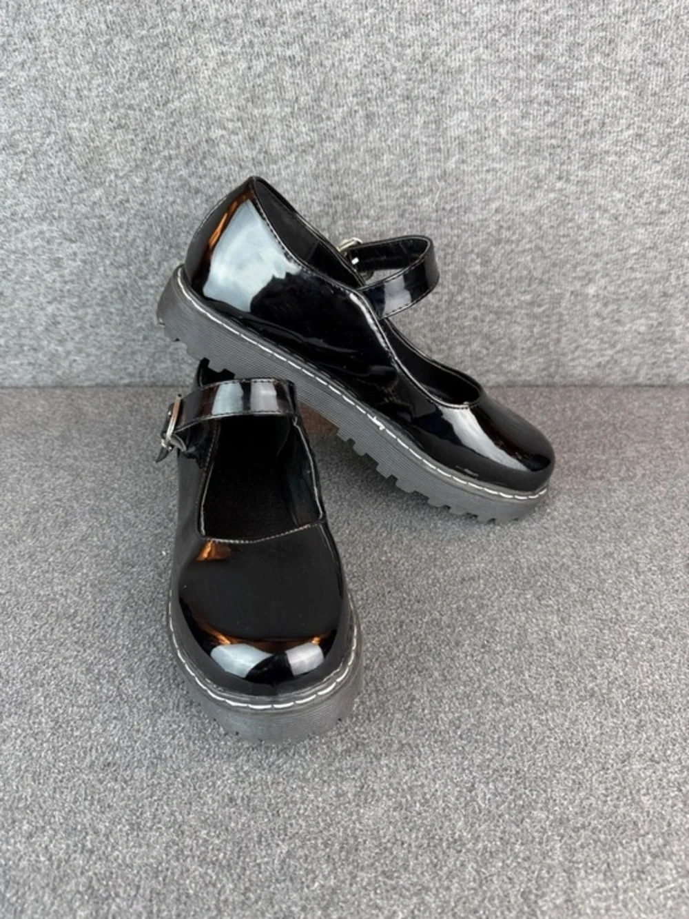 Vegan Patent Leather Mary Jane Platform Flats -‎ Black Size o|EU40